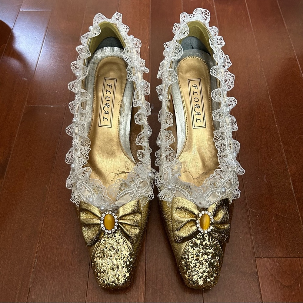 Marie Antoinette Gold Glitter Wide Fit Women's Shoes